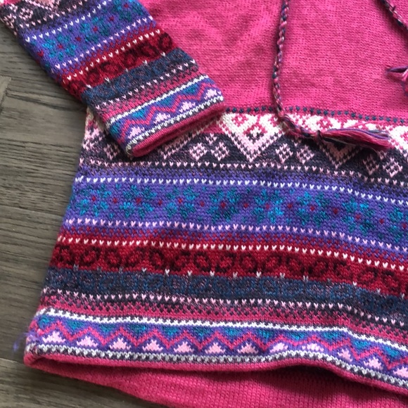 Juanitos | 100% alpaca wool pink sweater hoodie with patterns - Picture 3 of 9